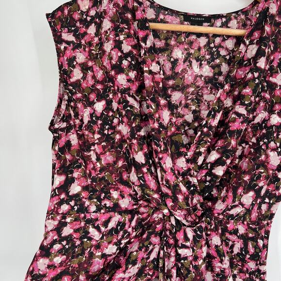 Halogen Blouse Sz M Floral Twist Front Surplice Top Y2K Stretch Workwear Chic - Picture 4 of 8